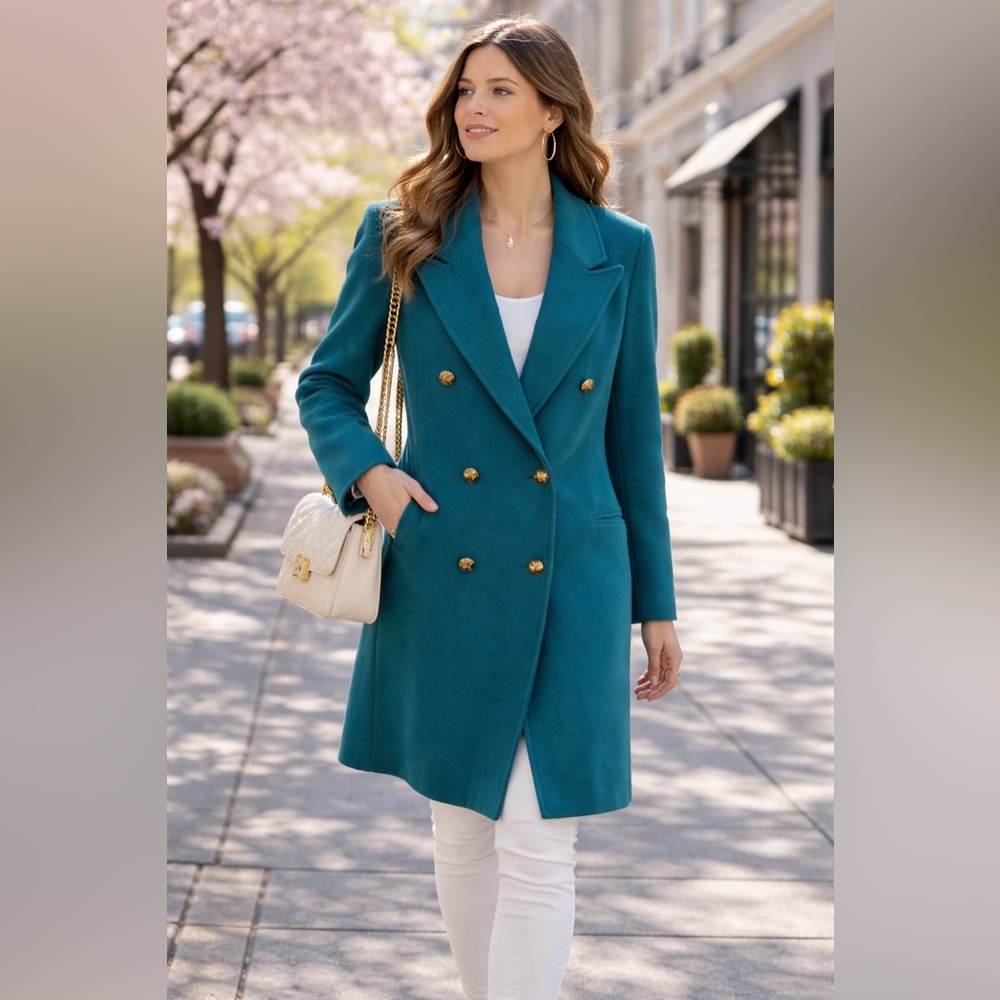 Anna Collection Teal Coat – 100% Virgin Wool